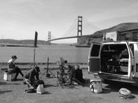 Crew and Golden Gate Bridge b&w